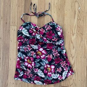 Floral Halter Top - Pink and Black
